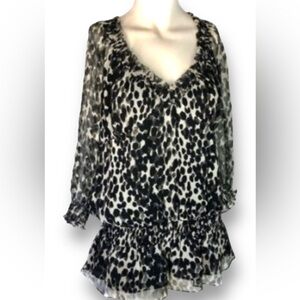 INC 100% Silk Animal Print Long Sleeve Tunic Blouse, NWOT